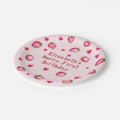 Roze Berry Eerste Verjaardag Strawberry Party Hear Papieren Bordje (Gekanteld)