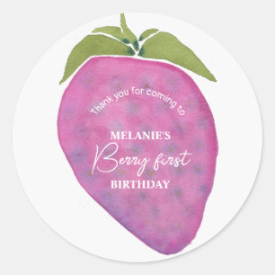 Roze Berry Eerste Verjaardag Waterverf Custom foto Ronde Sticker