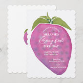 Roze Berry Eerste Verjaardag Waterverf Custom Kaart (Voorkant / Achterkant)