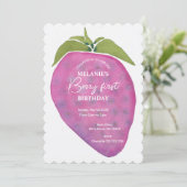 Roze Berry Eerste Verjaardag Waterverf Custom Kaart (Staand voorkant)