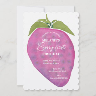 Roze Berry Eerste Verjaardag Waterverf Custom Kaart