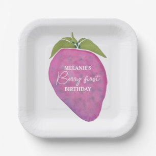Roze Berry Eerste Verjaardag Waterverf Custom Papieren Bordje