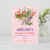 Roze Berry Eerste Wilde Aardbei Meisje 1e Verjaard Kaart (Staand voorkant)