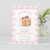 Roze Berry Pannenkoek Baby shower Brunch Kaart (Staand voorkant)