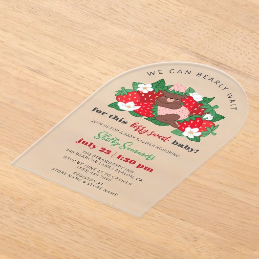 Roze Berry Sweet Baby Girl Aardbei Baby shower Acryl Uitnodigingen (Laagn)