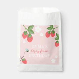 Roze Bes Eerste Meisjes Aardbei 1e Verjaardag Bedankzakje