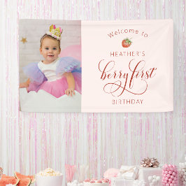 Roze Bes Eerste Verjaardag Banner