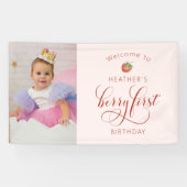 Roze Bes Eerste Verjaardag Banner (Horizontaal)