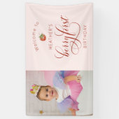 Roze Bes Eerste Verjaardag Banner (Verticaal)