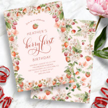 Roze Bes Eerste Verjaardagsuitnodigingen