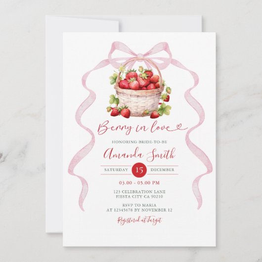 Roze Bes Verliefd Bruiloft Feest Uitnodiging (Voorkant)