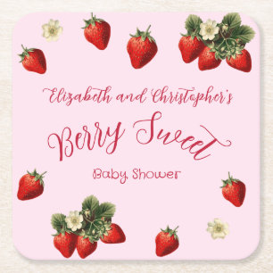 Roze Bes Zoete Rode Aardbei Meisje Baby Shower Kartonnen Onderzetters