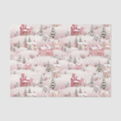 Roze Besneeuwd Winterdorp Kerstscène Tissuepapier (Voorkant)