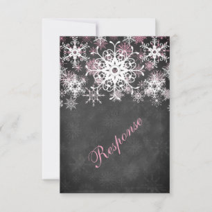 Roze besneeuwde schoolbord stijl trouw RSVP kaart