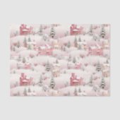 Roze Besneeuwde Winterdorp Kerstdecoratie Tissuepapier (Voorkant)
