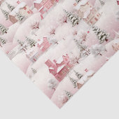 Roze Besneeuwde Winterdorp Kerstdecoratie Tissuepapier (Detail)