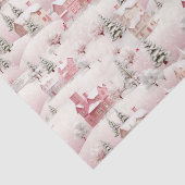 Roze besneeuwde winterdorp kerstscène tissuepapier (Detail)