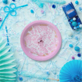 Roze besprenkeld papieren bord met doughnut (Feest)