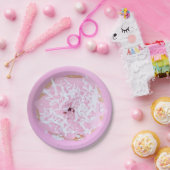 Roze besprenkeld papieren bord met doughnut (Feest)