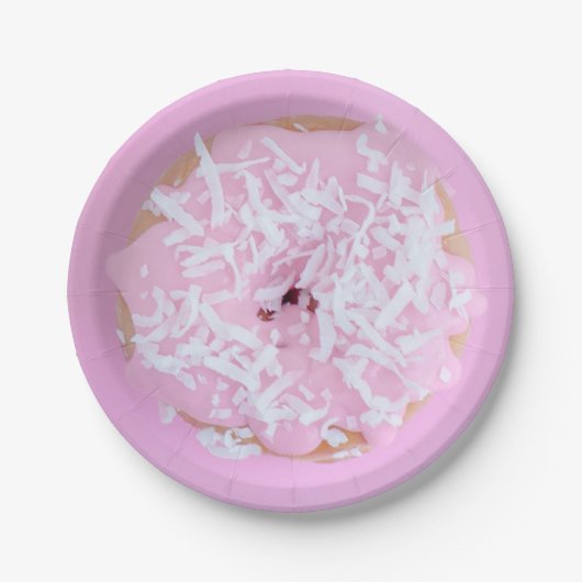 Roze besprenkeld papieren bord met doughnut (Voorkant)
