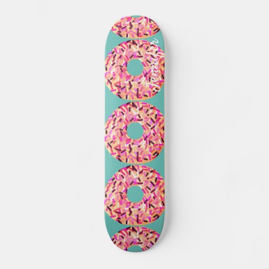 Roze besproeide Donuts Girly Blauwgroen Gepersonal Persoonlijk Skateboard (Voorkant)