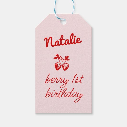 Roze bessen 1e Hand getrokken aardbeien Verjaardag Cadeaulabel (Voorkant)