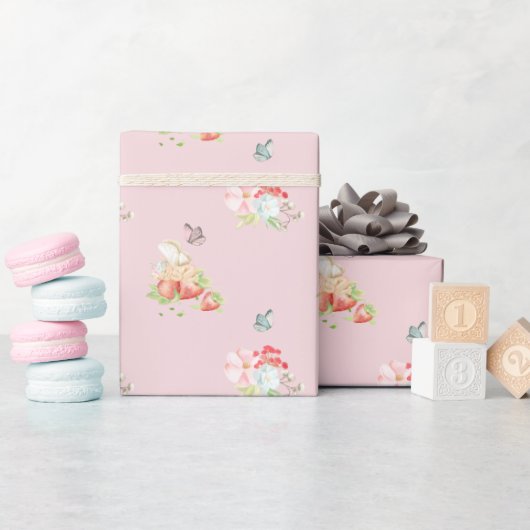 Roze bessen aardbei en Baby melkachtig Cadeaupapier (Baby Shower)
