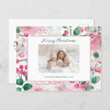 Roze bessen Bloemen Foto Kerst Briefkaart