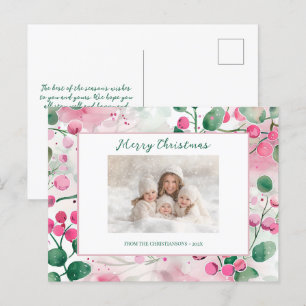 Roze bessen Bloemen Foto Kerst Briefkaart