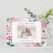 Roze bessen Bloemen Foto Kerst Kaart (Staand voorkant)