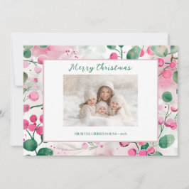 Roze bessen Bloemen Foto Kerst Kaart