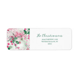 Roze bessen Elegante Bloemen Kerstmis Etiket