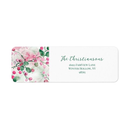 Roze bessen Elegante Bloemen Kerstmis Etiket (Voorkant)