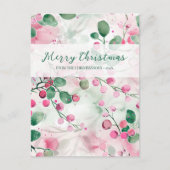 Roze bessen Elegante Bloemen Kerstmis Feestdagenkaart (Voorkant)