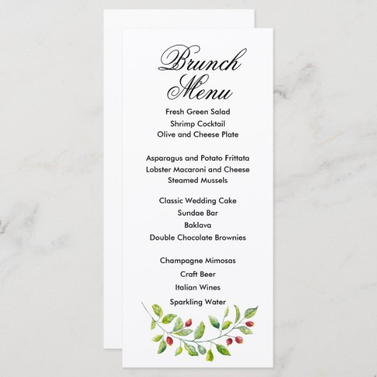 Roze bessen en groen blad Bruiloftsmenu Menu (Voorkant / Achterkant)