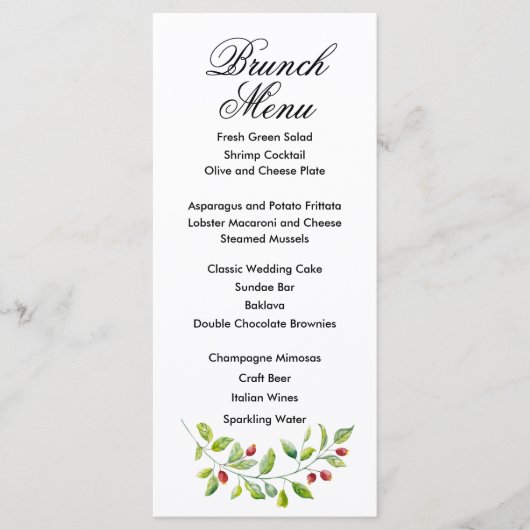 Roze bessen en groen blad Bruiloftsmenu Menu (Voorkant)