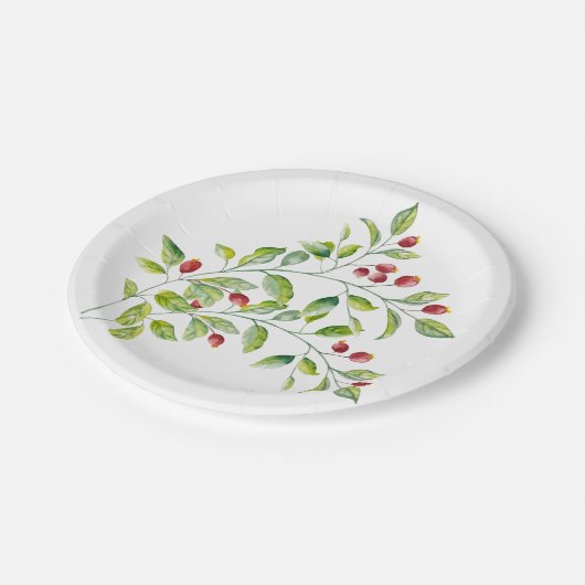 Roze bessen en groen blad papier Borden Papieren Bordje (Gekanteld)