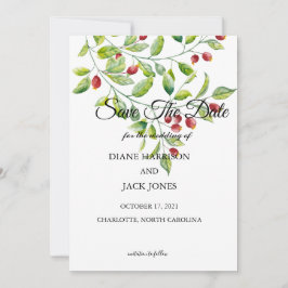 Roze Bessen en Groen Loof Save The Date Kaart