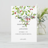 Roze Bessen en Groen Loof Save The Date Kaart (Staand voorkant)