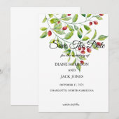 Roze Bessen en Groen Loof Save The Date Kaart (Voorkant / Achterkant)