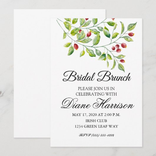 Roze bessen en groene loof bruiloft douche kaart (Voorkant / Achterkant)