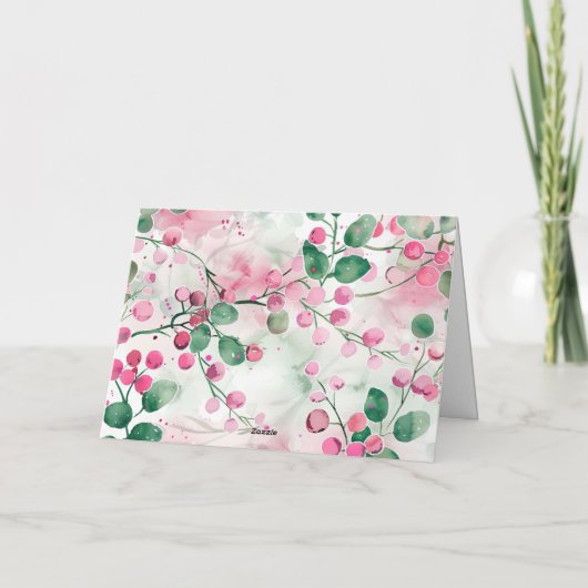 Roze bessen Foto Bloemen Kerst Kaart (Achterkant)