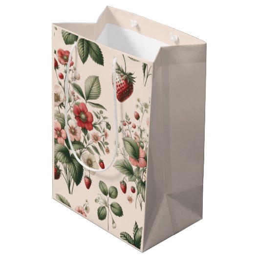 Roze bessen zoet over aardbeienpatroon medium cadeauzakje (Achterkant Gekanteld)