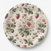 Roze bessen zoet over aardbeienpatroon papieren bordje (Voorkant)