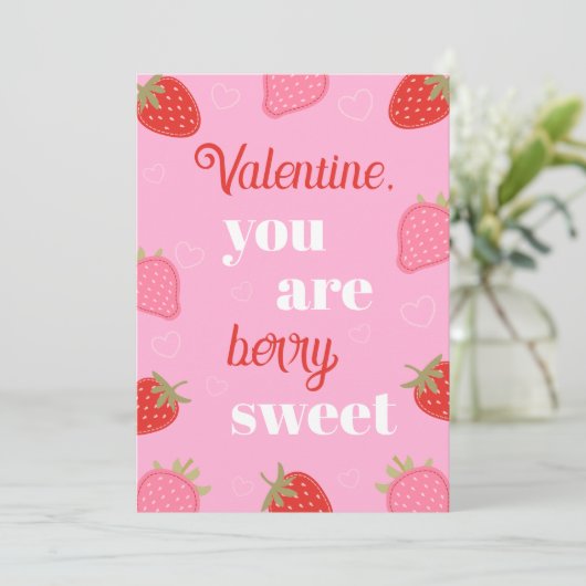 Roze bessen zoete aardbei Valentijnsdag Feestdagenkaart (Staand voorkant)