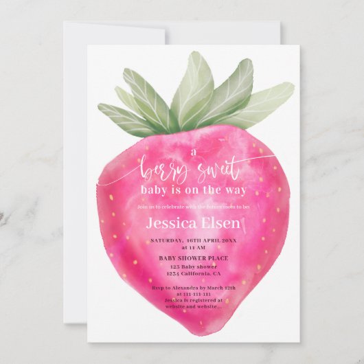 Roze bessen zoete waterverf aardbeien baby shower kaart (Voorkant)