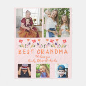 Roze Best Grandma Flowers Photo Collage Fleece Deken (Voorkant)