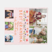 Roze Best Grandma Flowers Photo Collage Fleece Deken (Voorkant (Horizontaal))