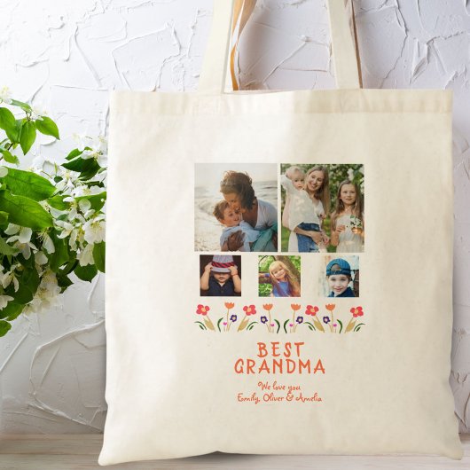 Roze beste grootmabloemen 5 Foto Collage Keepslag Tote Bag