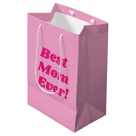 Roze beste mama ooit medium cadeauzakje (Voorkant Gekanteld)